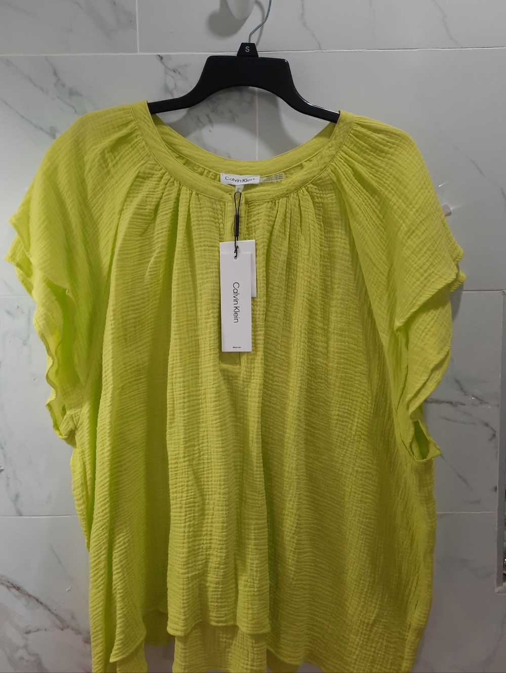 NWT Calvin Klein Neon Lime Gauze Blouse SIze 3X